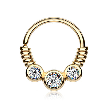 Golden Trine Essence Sparkle Bendable Seamless Hoop Ring-Clear Gem